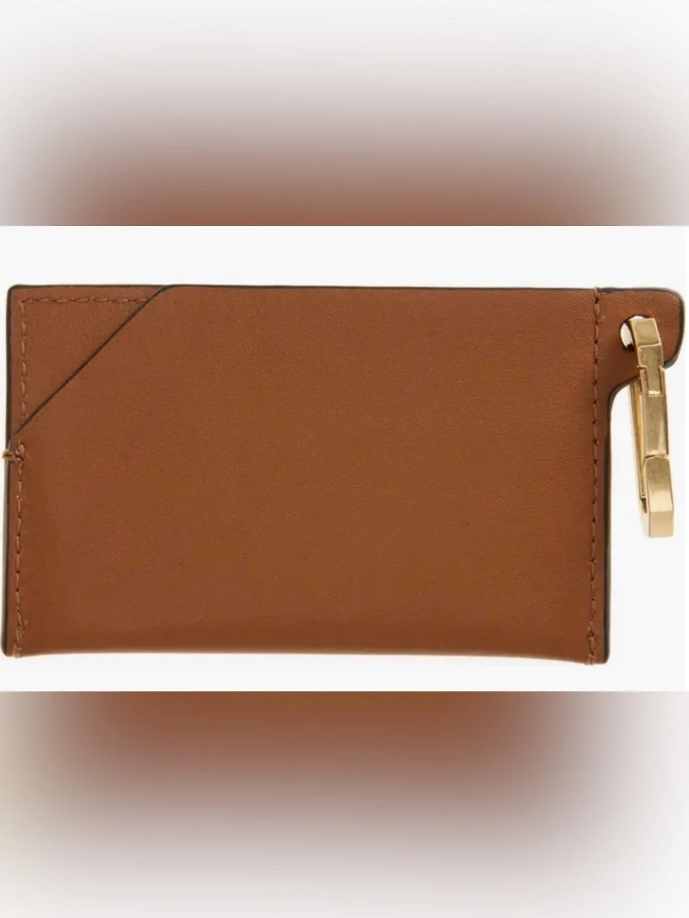 All Saints Sepia Brown Tan Hex Leather Cardholder with Gold Key Clip NWOT